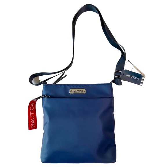 Nautica Diver Indigo Nylon Zip Closure Crossbody Bag Adjustable Shoulder Strap - Picture 1 of 10
